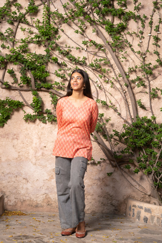 Classy Orangish Kurti Diwali Special Color