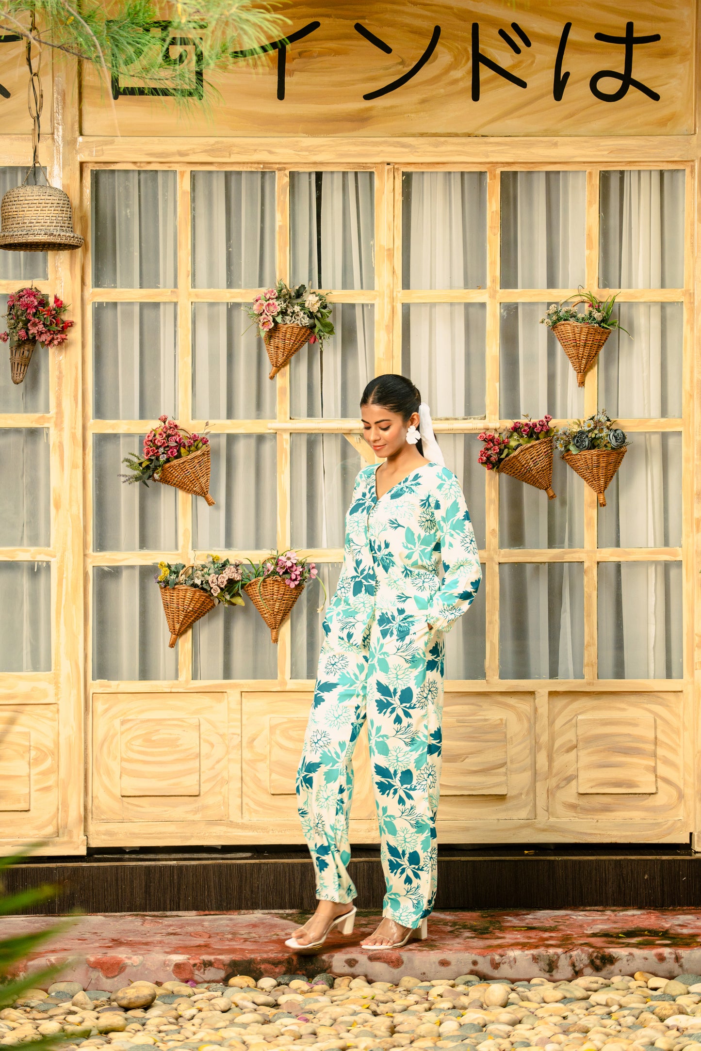 Two Piece Rayon Floral Cord Set