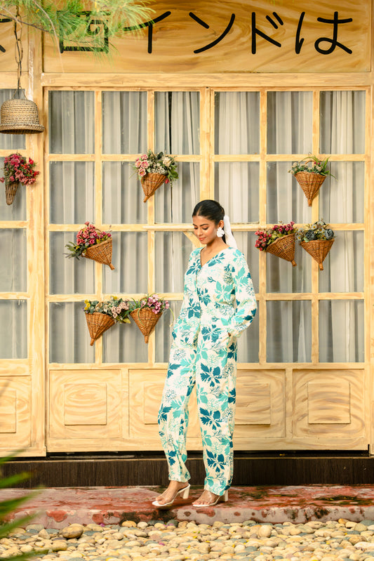 Two Piece Rayon Floral Cord Set