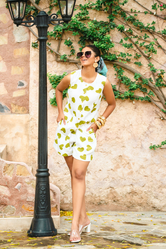 Women Heart Two Piece Shorts Cord Set