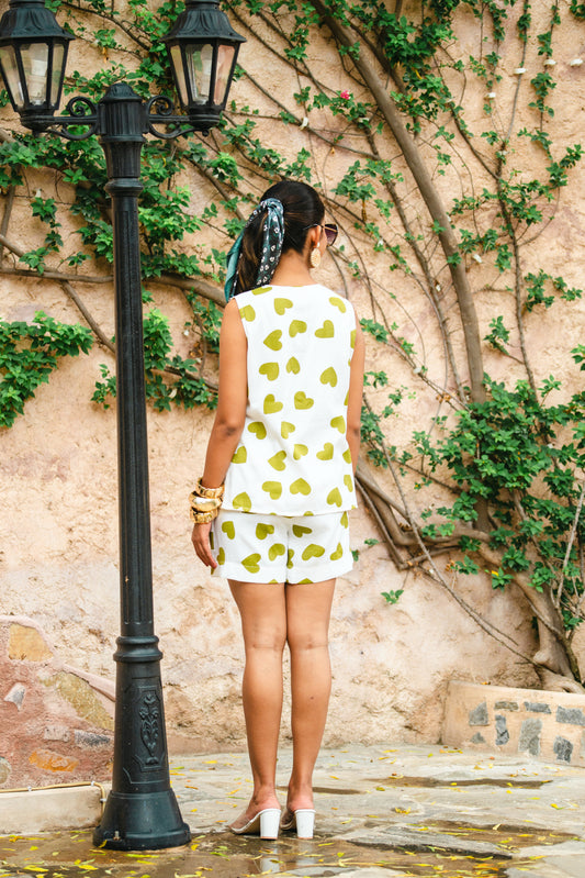 Women Heart Two Piece Shorts Cord Set